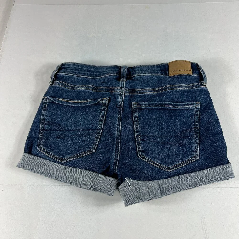 American Eagle Shorts Women's 28* Hi Rise Shortie Blue Cuffed Denim Jorts Tag 4
